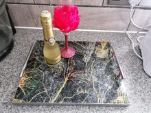 Load image into Gallery viewer, Black Marquina Style Marble Effect Serving Tray