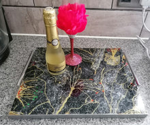 Load image into Gallery viewer, Black Marquina Style Marble Effect Serving Tray