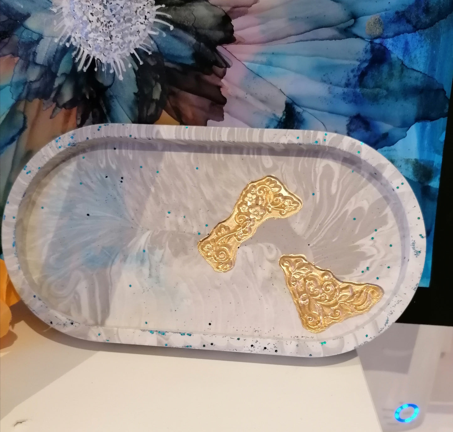 Beige Druzy Oval Tray