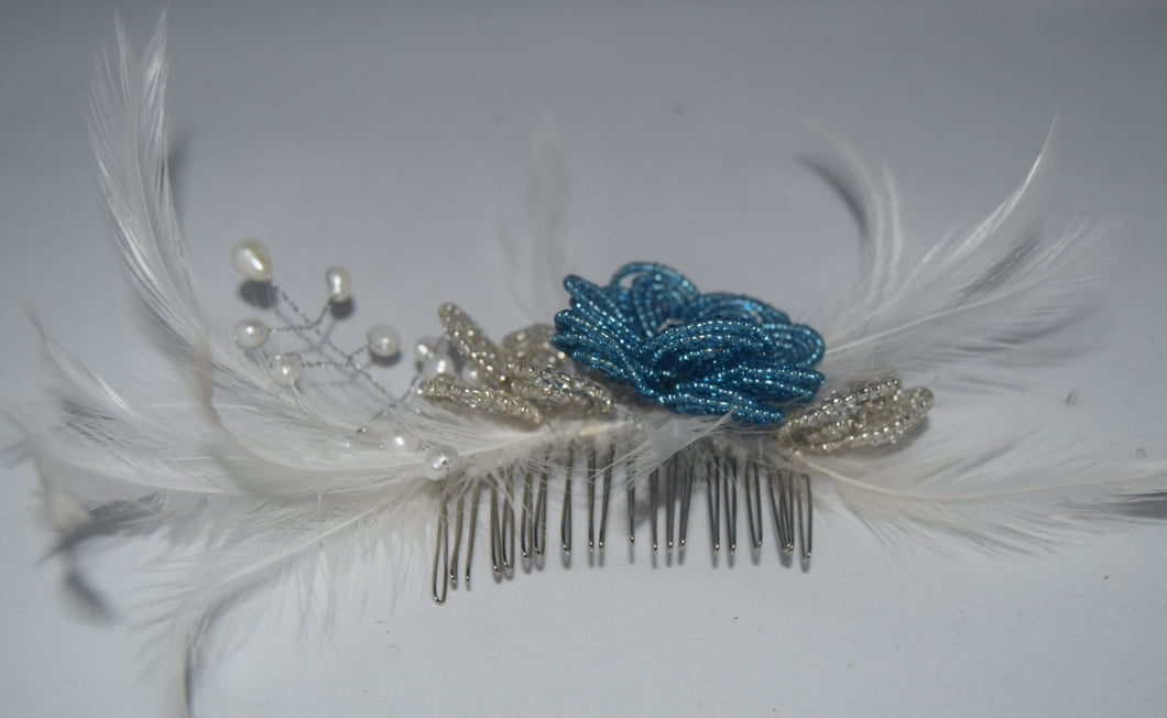 Freshwater Pearl Blue and Silver Beaded Comb