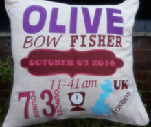 Load image into Gallery viewer, Birth Statistic Pillow