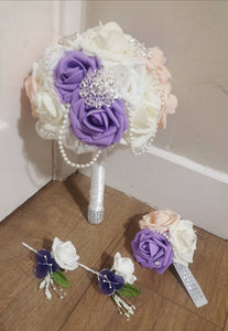 Peach Violet and Ivory Bouquet Set