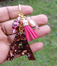 Load image into Gallery viewer, Personalised Letter A gold flake keyring