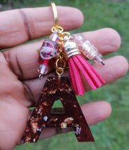 Load image into Gallery viewer, Personalised Letter A gold flake keyring