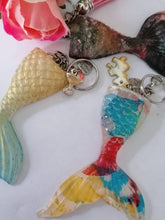 Load image into Gallery viewer, Mermaid Tail keychain with Charm - stocking filler - Custom order welcome - Any colour
