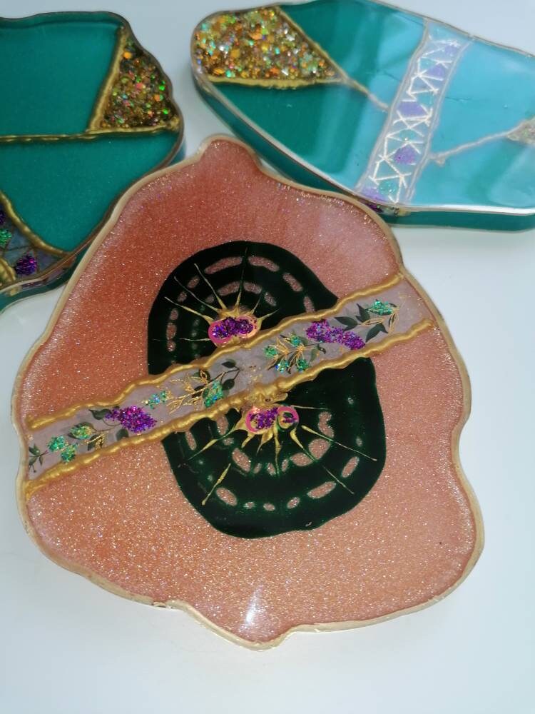 Triple Aqua Geode Coaster