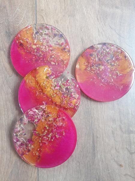 Coasters made with dried flowers