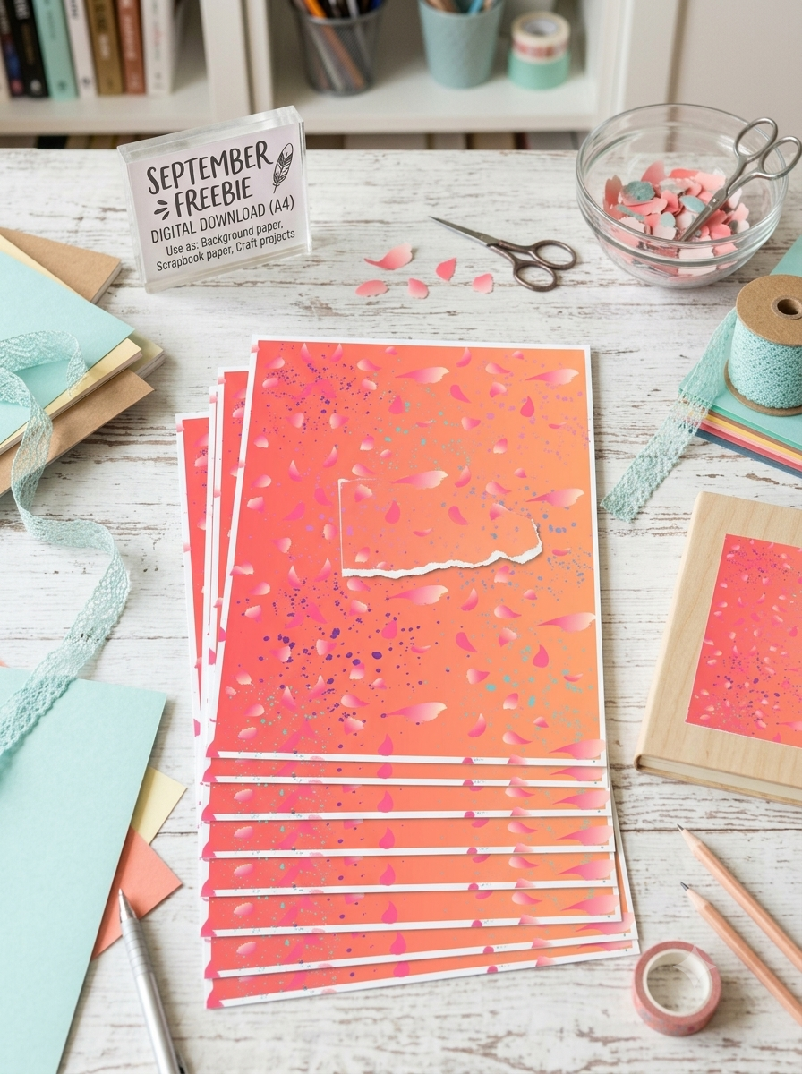September Blossom Paper | Printable A4 Coral Petal Paper (PNG Digital Download)