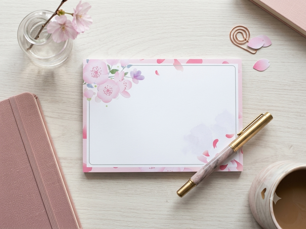 Cherry Blossom Floral Notepad – Soft Pink Watercolour Stationery Paper A5 | 40 Sheets | 120gsm | Top‑Bound