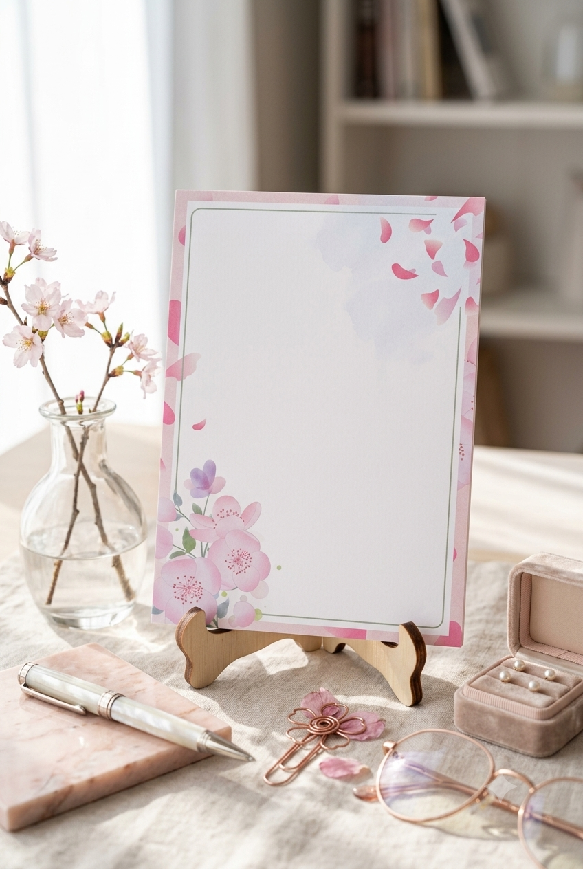 Cherry Blossom Floral Notepad – Soft Pink Watercolour Stationery Paper A5 | 40 Sheets | 120gsm | Top‑Bound