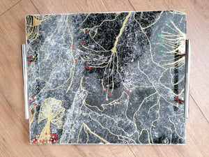 Black Marquina Style Marble Effect Serving Tray