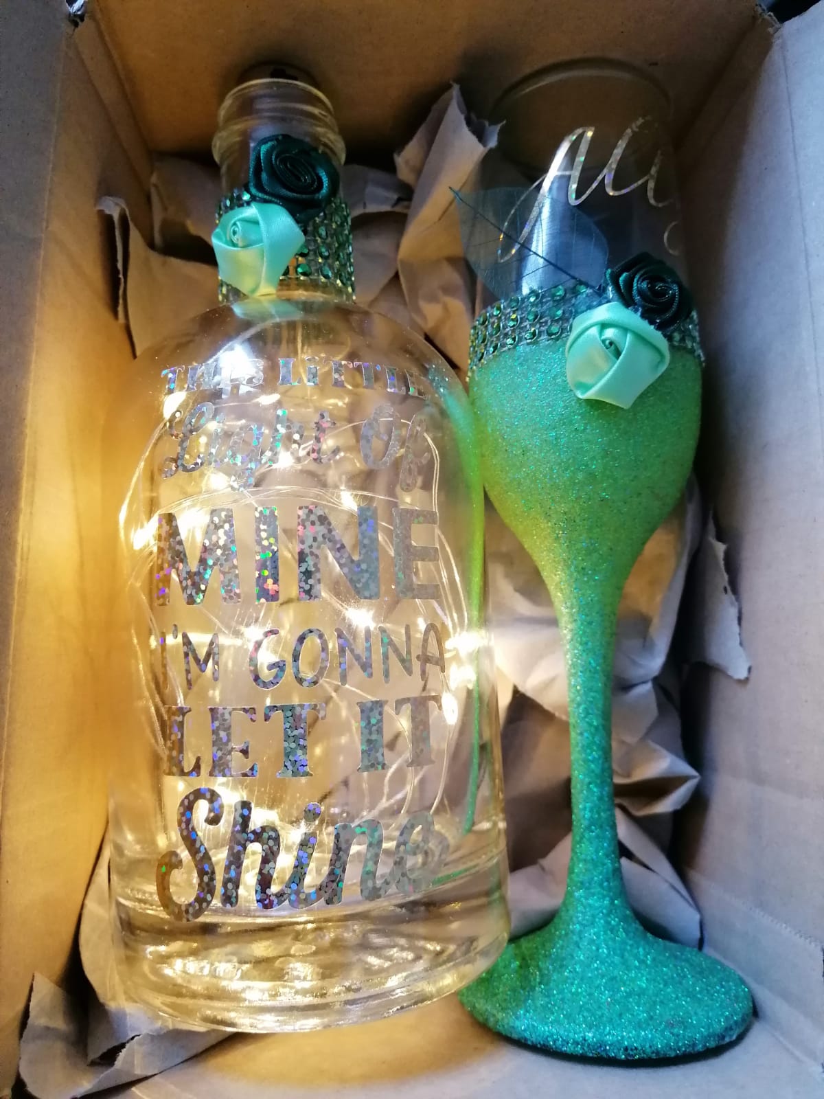 Personalised light up bottle and champagne flute set