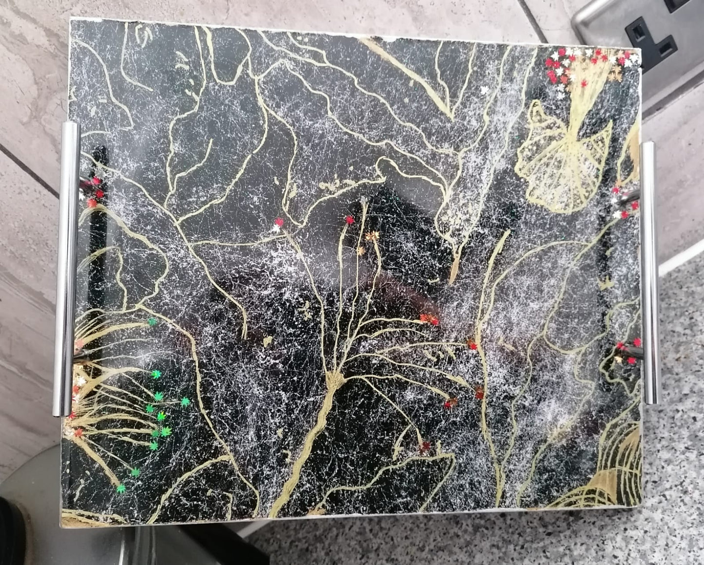 Black Marquina Style Marble Effect Serving Tray
