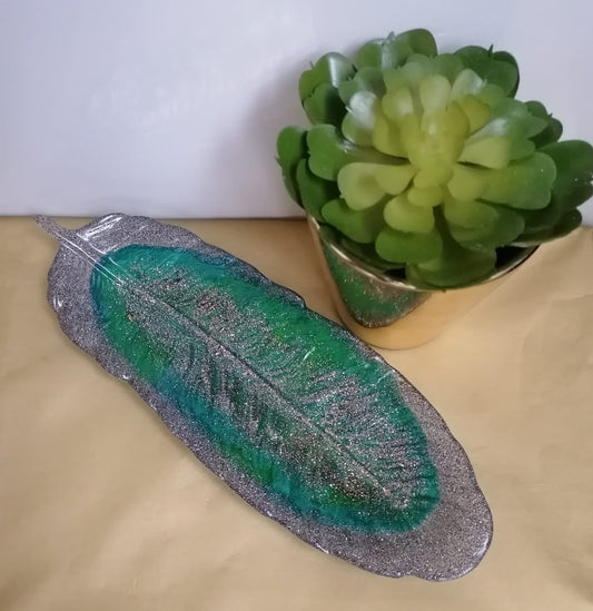 Silver Green Gold glitter trinket tray