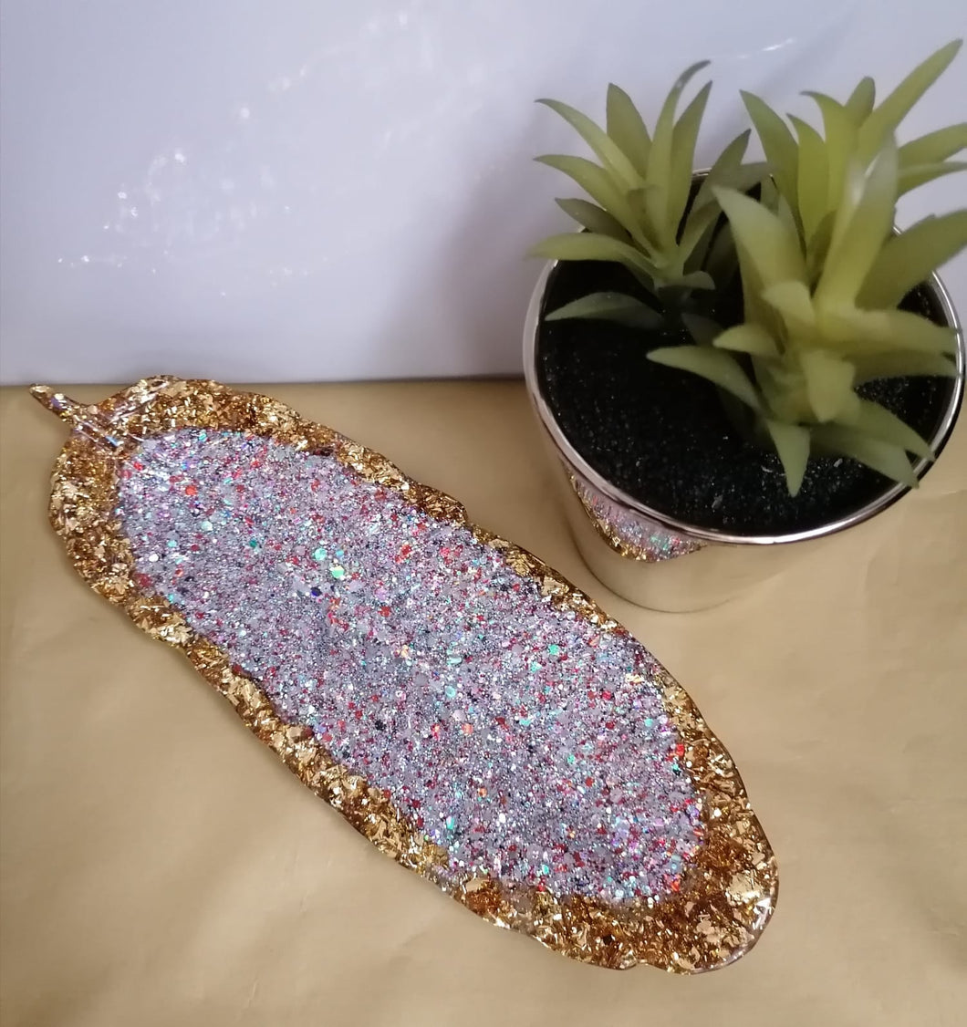 Gold silver mix glitter trinket tray -