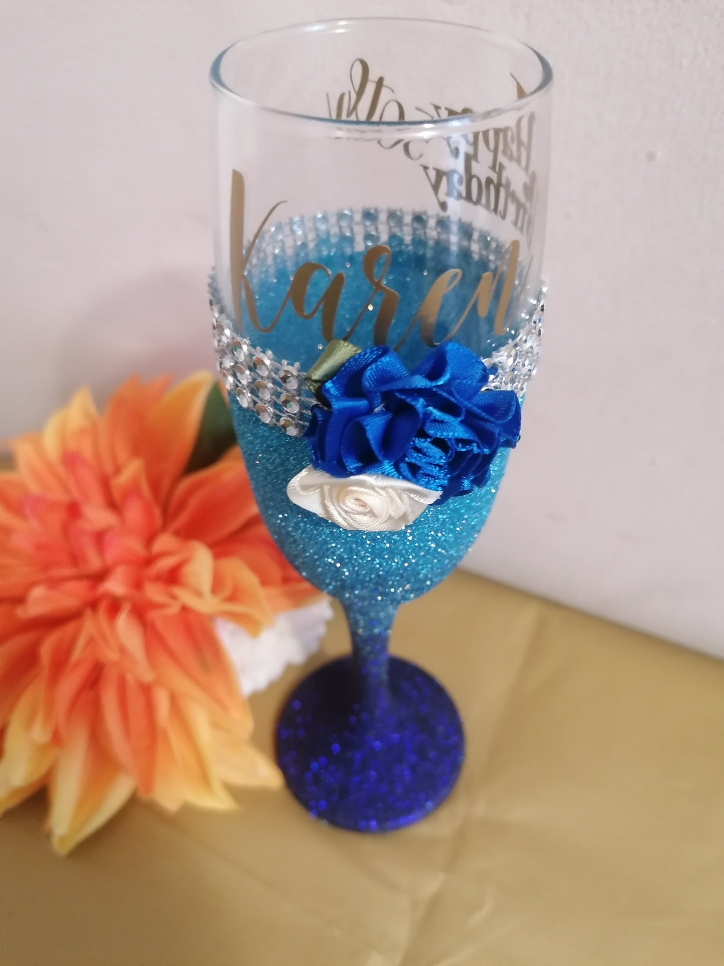 Personalised Glittered Champagne Flute