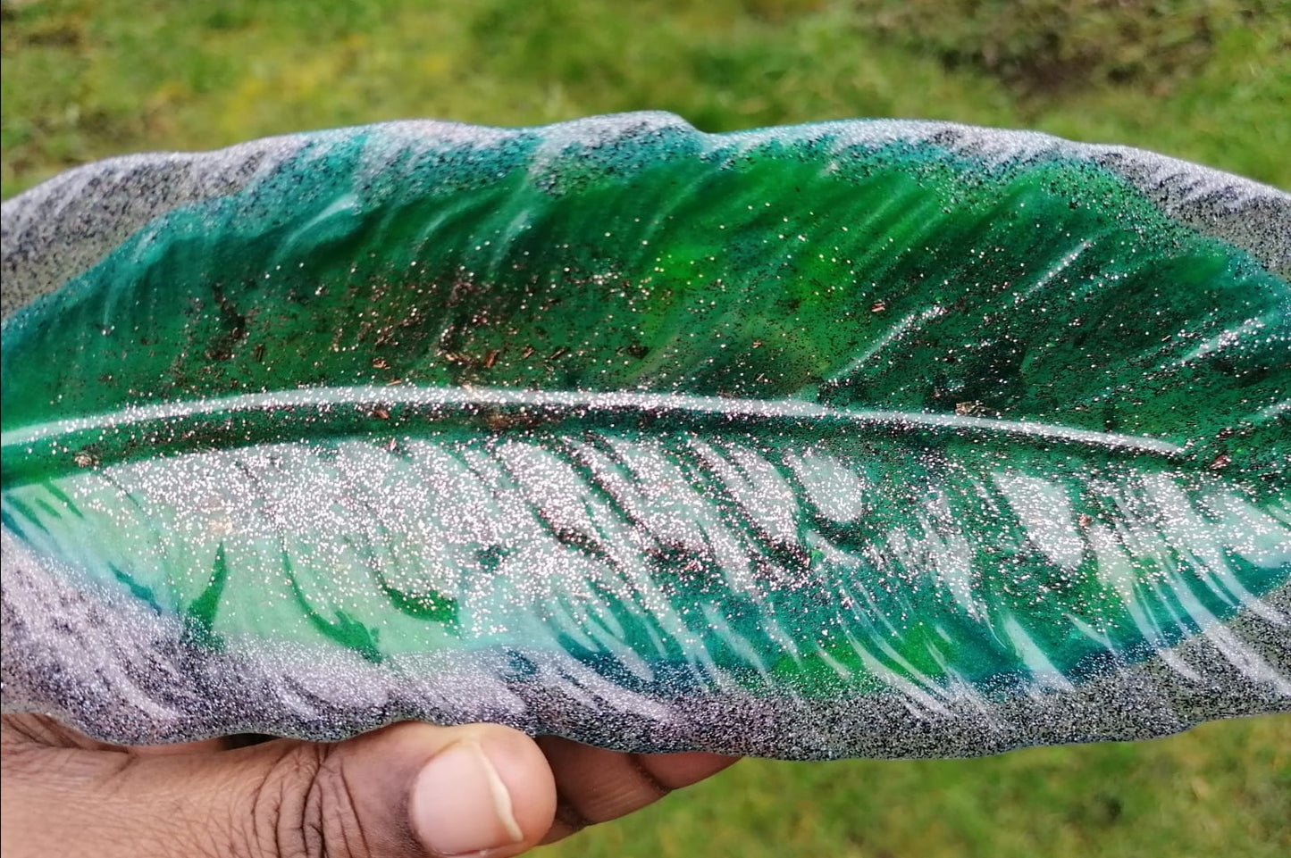 Silver Green Gold glitter trinket tray