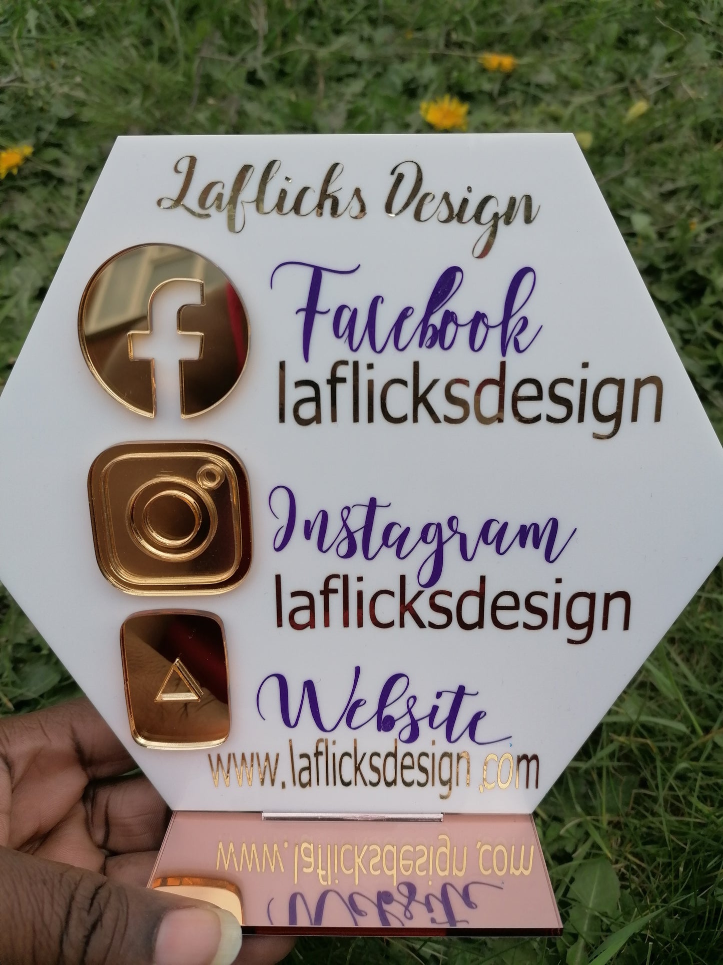 20cm White and Rose Gold Hexagon Plaque