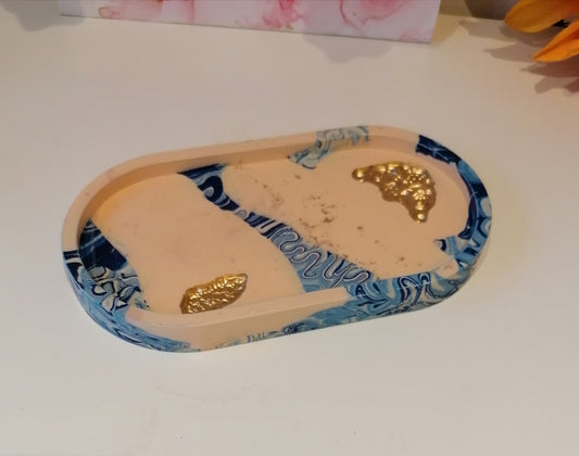 Blue-Cream Druzy Oval Tray