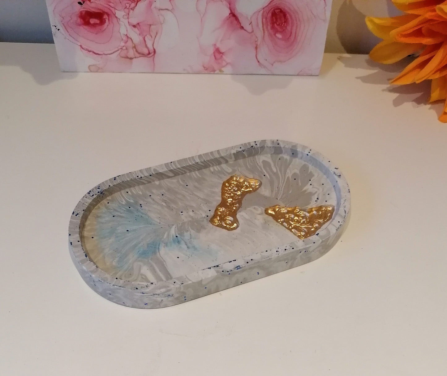 Beige Druzy Oval Tray