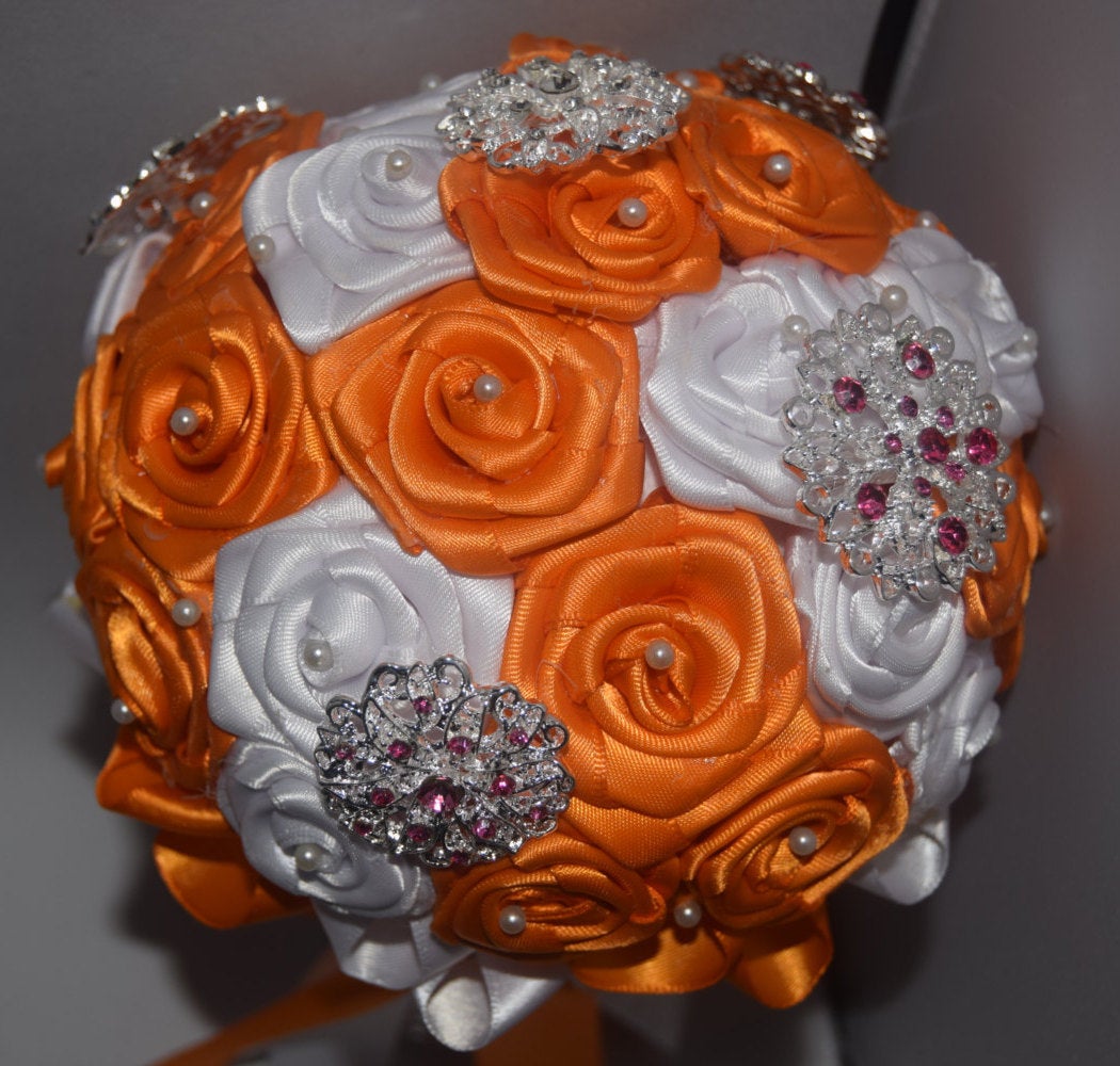 Orange and White Brooch Bouquet