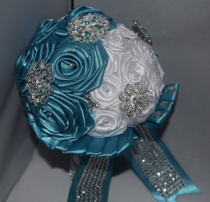 Blue and White Wedding Brooch Bouquet