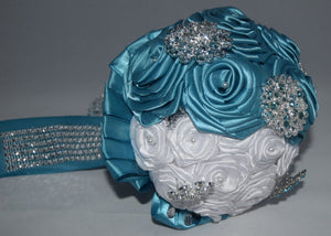Blue and White Wedding Brooch Bouquet