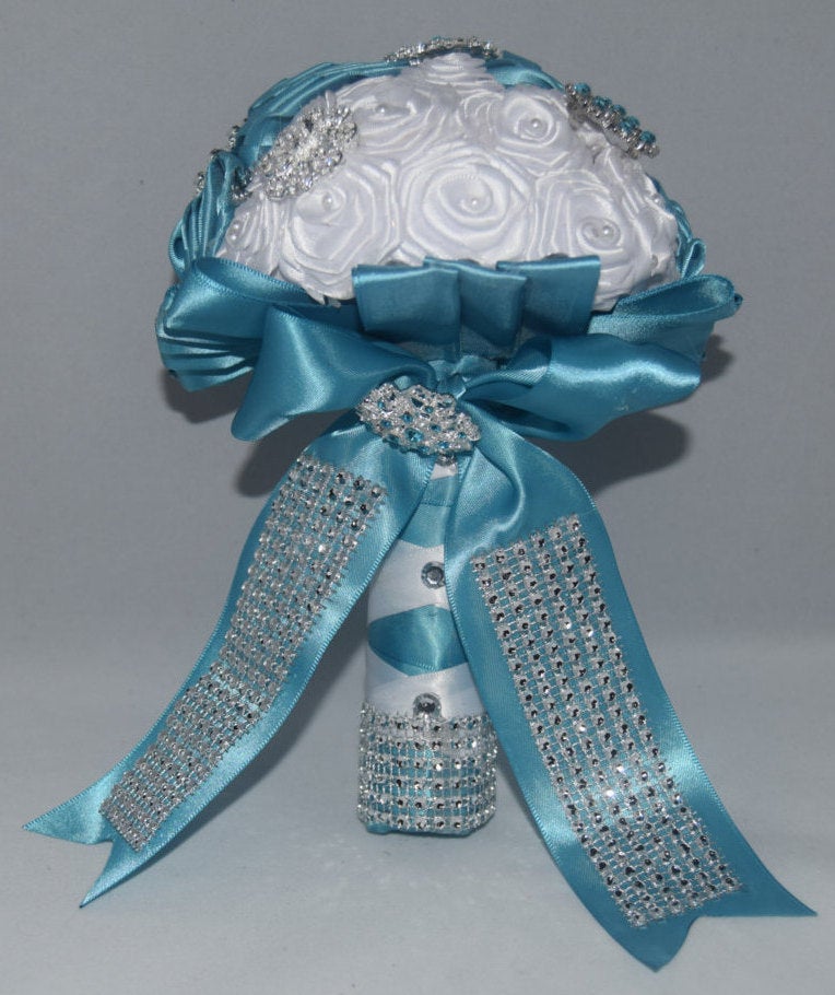 Blue and White Wedding Brooch Bouquet