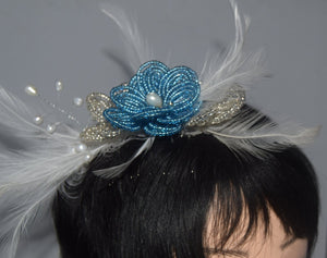 Freshwater Pearl Blue and Silver Beaded Comb