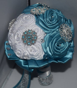 Blue and White Wedding Brooch Bouquet