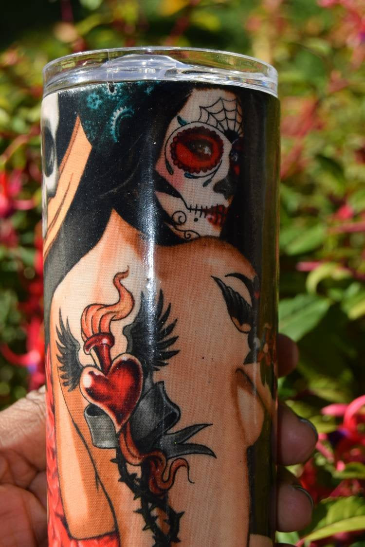 Tattoo Fabric 20oz Day of the Dead Tumbler