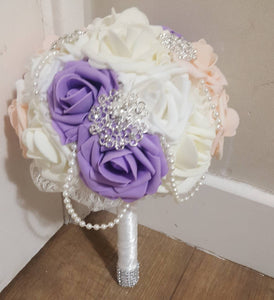 Peach Violet and Ivory Bouquet Set
