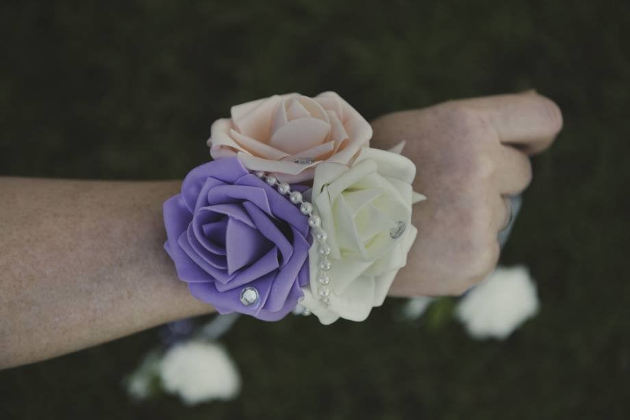 Peach Violet and Ivory Bouquet Set