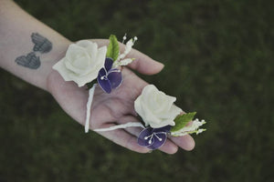 Peach Violet and Ivory Bouquet Set