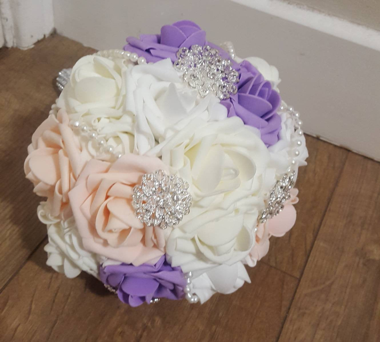 Peach Violet and Ivory Bouquet Set