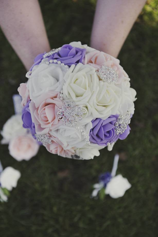 Peach Violet and Ivory Bouquet Set