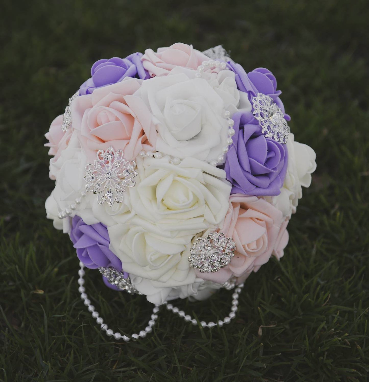 Peach Violet and Ivory Bouquet Set
