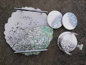 SET of resin geode luxury tray with 4 coasters and coaster holder