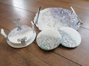 SET of resin geode luxury tray with 4 coasters and coaster holder
