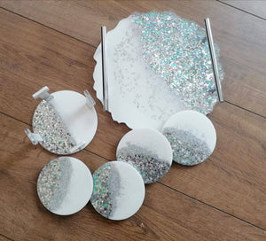 SET of resin geode luxury tray with 4 coasters and coaster holder