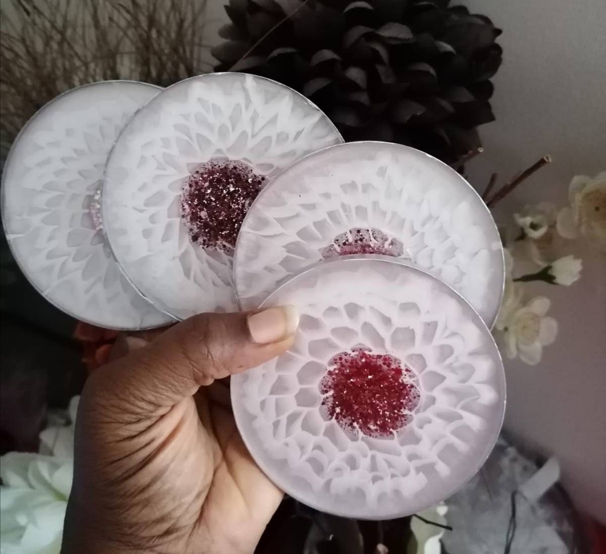 Set of 4 flower resin Coasters