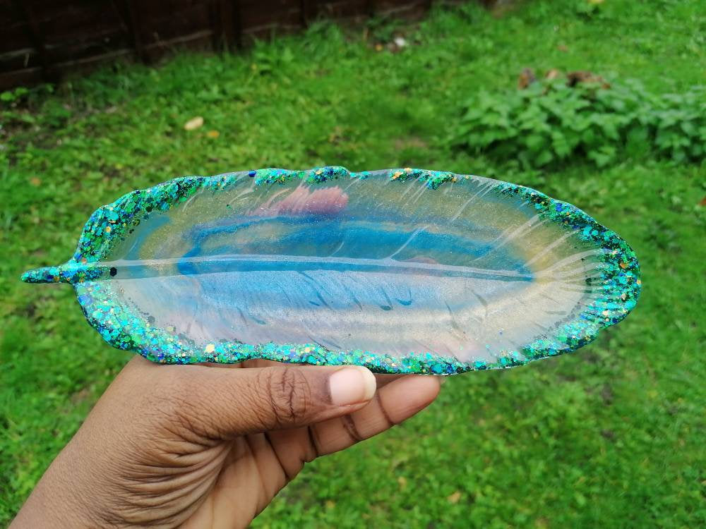 Green Blue glitter trinket tray