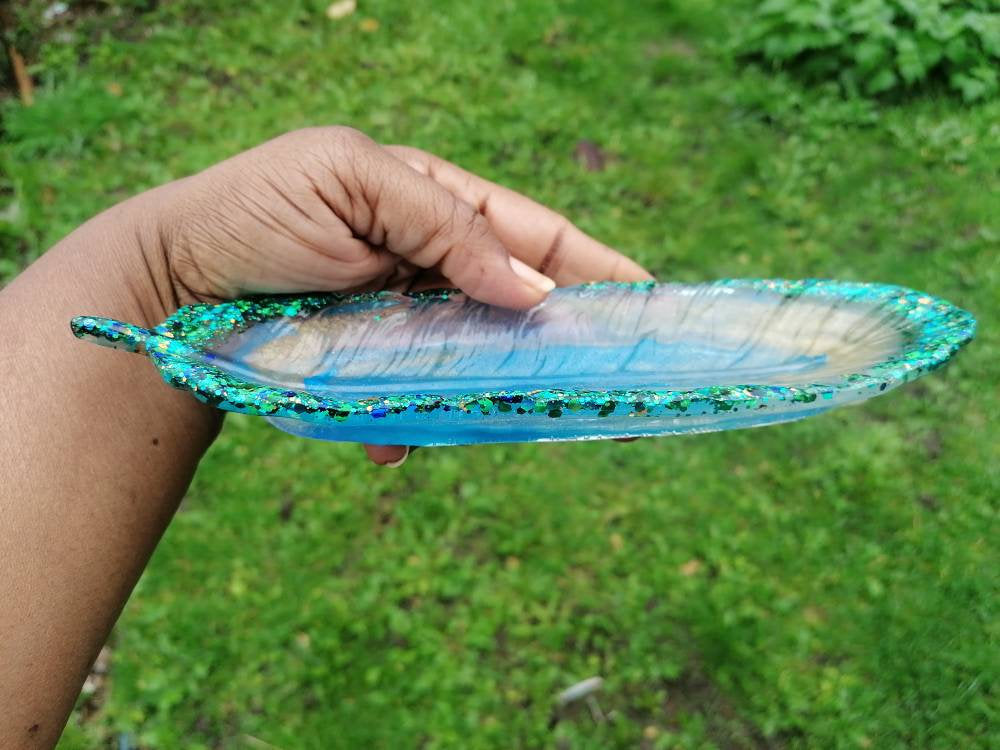 Green Blue glitter trinket tray