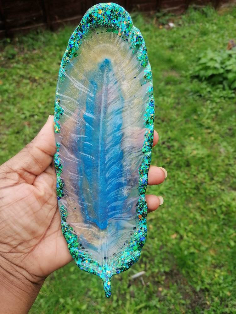 Green Blue glitter trinket tray