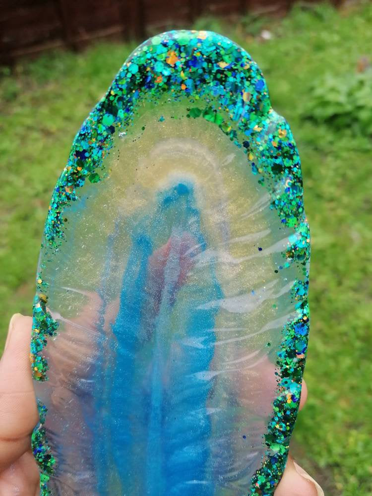 Green Blue glitter trinket tray