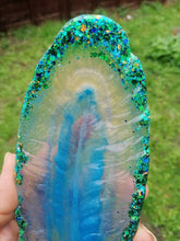 Load image into Gallery viewer, Green Blue glitter trinket tray
