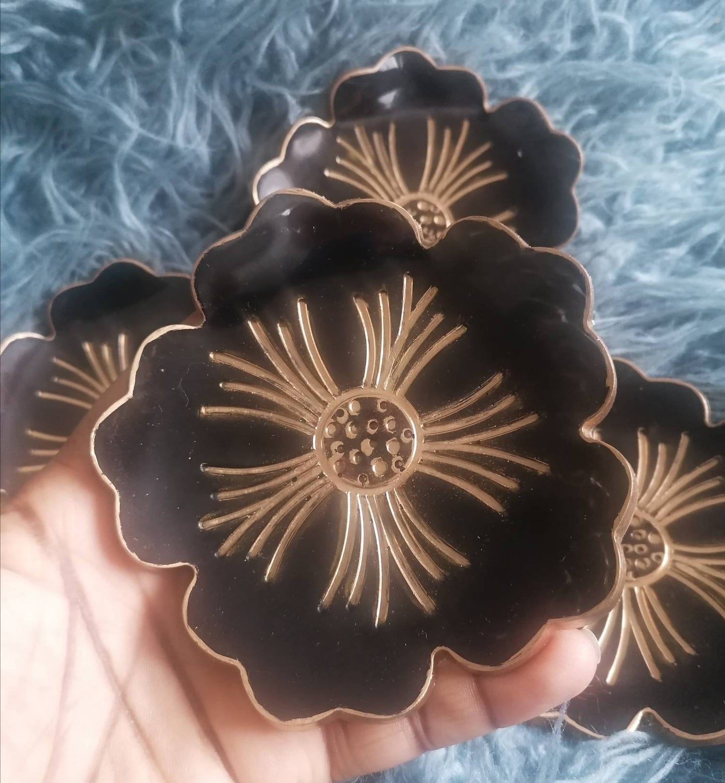 Black Gold Resin Platter bowl and set of 4 matching coasters