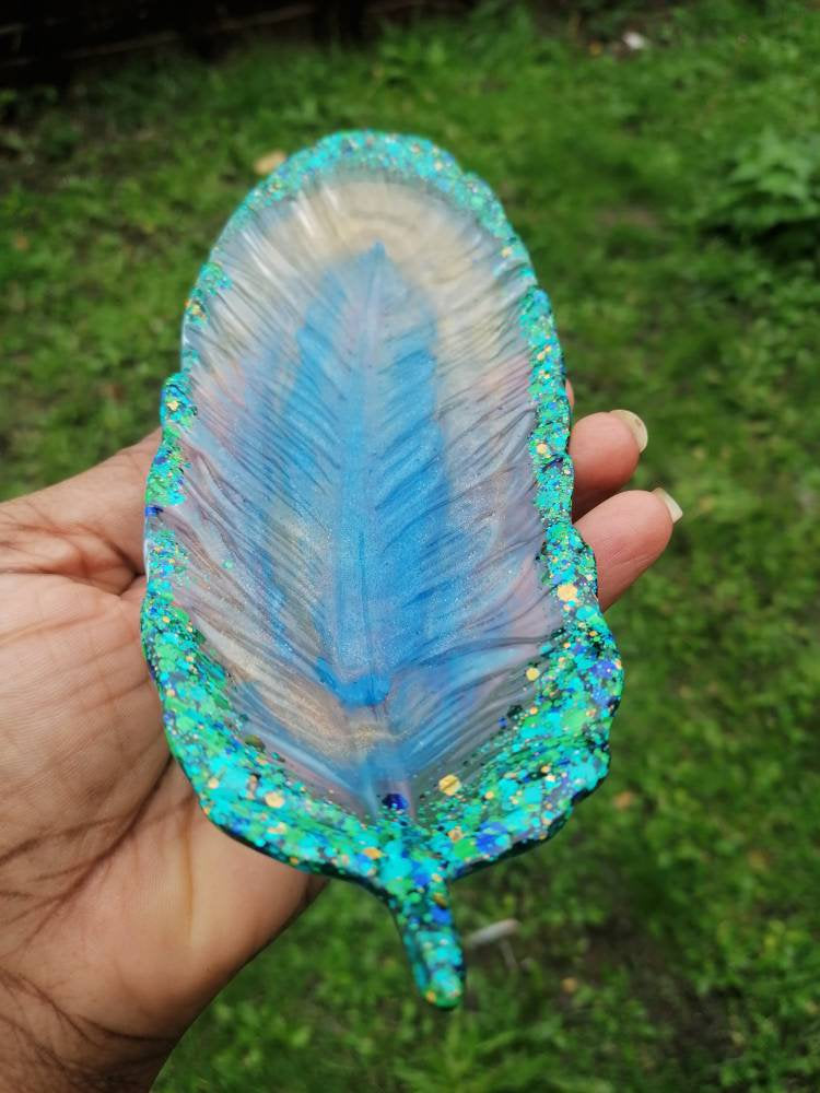 Green Blue glitter trinket tray