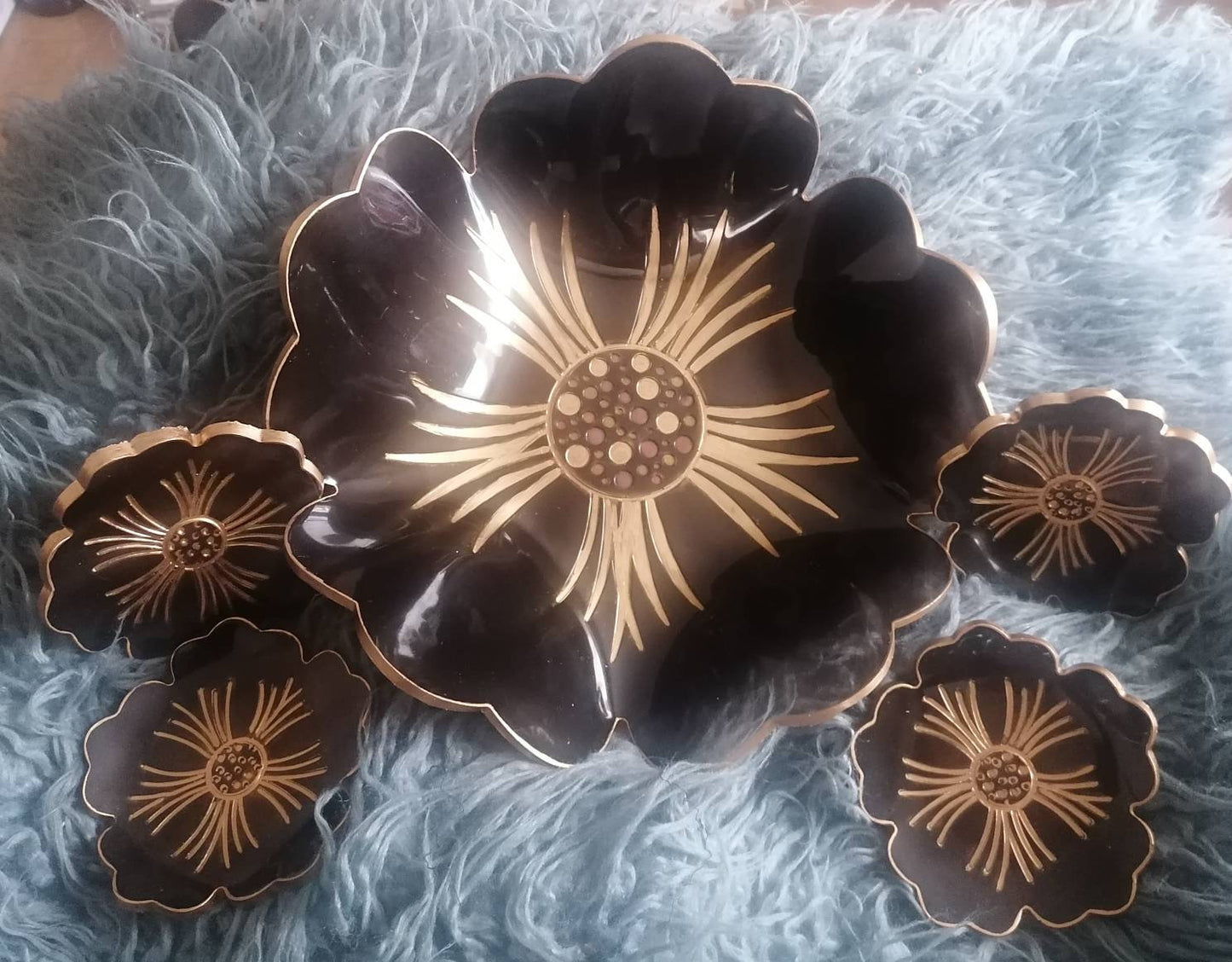 Black Gold Resin Platter bowl and set of 4 matching coasters