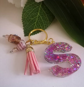 Personalised Letter S glitter bead keyring